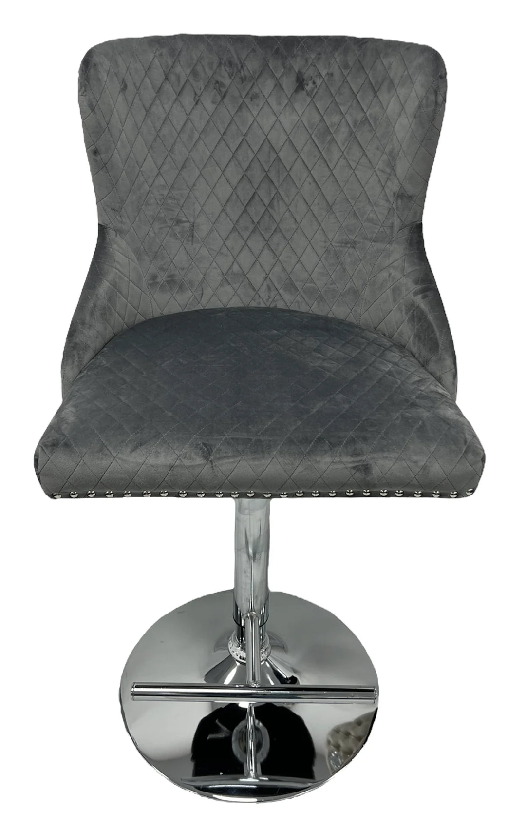 Valente Dark Grey  Velvet Fabric Button Back Lion Knocker Quilted Bar Stool
