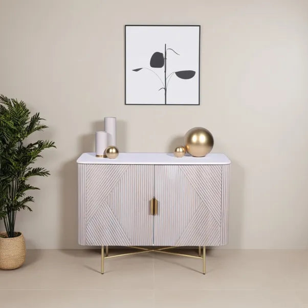 Alessia Mango Wood and Marble 2-Door Sideboard