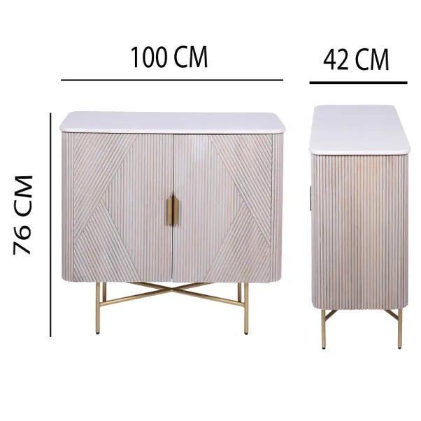 Alessia Mango Wood and Marble 2-Door Sideboard