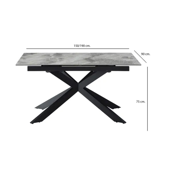 Cassia 6-8 Seater Extending Dining Table in Grey Ceramic - 150-190cm