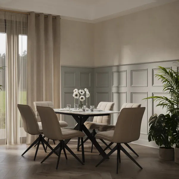 Luna Ceramic Dining Table With Swivel Dining Chairs