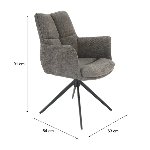 Cameo Swivel Dining Chair in Grey Soft Chenille