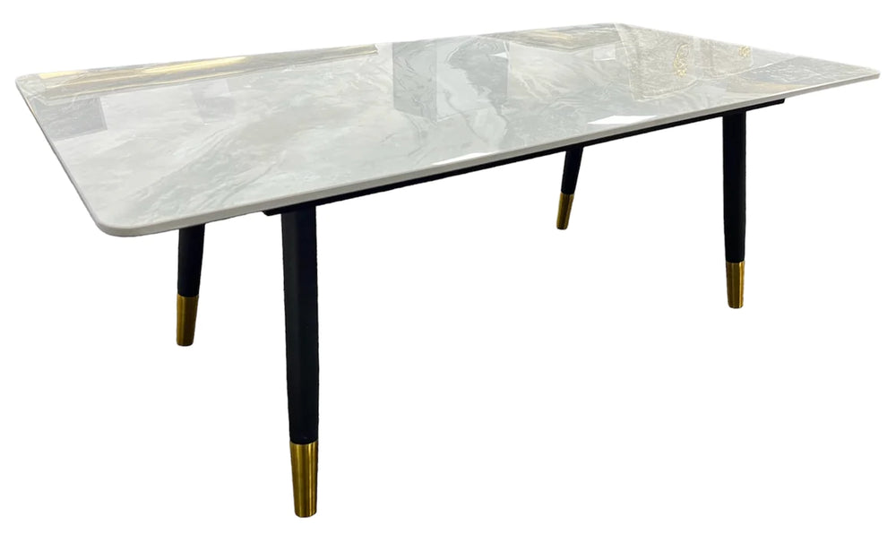 Venus 120cm Black Dining Table with Grey Ceramic Stone Top - Belmont Interiors