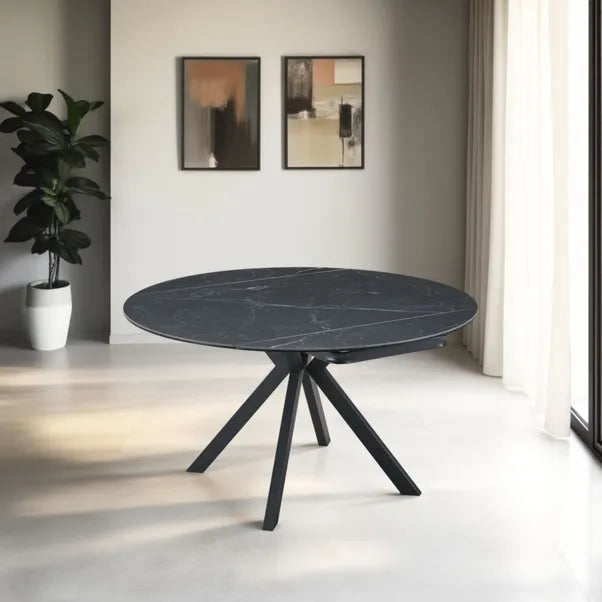 Cameo Extendable 4-6 Seater Round Ceramic Dining Table - Black