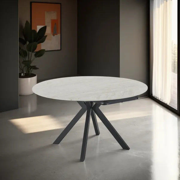 Cameo Extendable 4-6 Seater Round Ceramic Dining Table - Beige Tavertine Effect