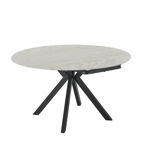 Cameo Extendable 4-6 Seater Round Ceramic Dining Table - Beige Tavertine Effect
