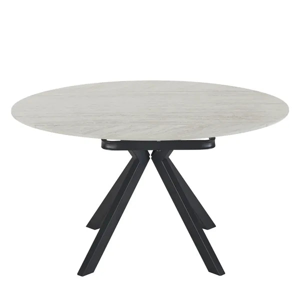 Cameo Extendable 4-6 Seater Round Ceramic Dining Table - Beige Tavertine Effect