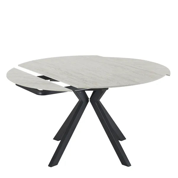 Cameo Extendable 4-6 Seater Round Ceramic Dining Table - Beige Tavertine Effect