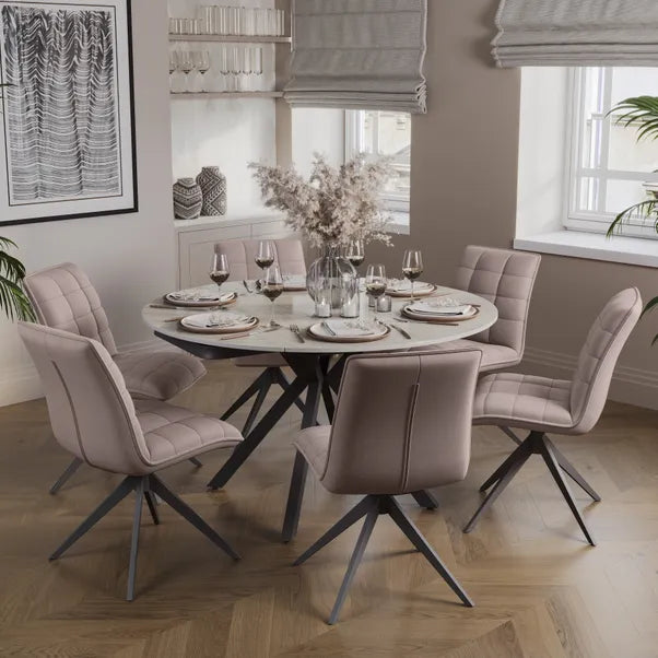 Cameo Extendable 4-6 Seater Round Ceramic Dining Table - Beige Tavertine Effect