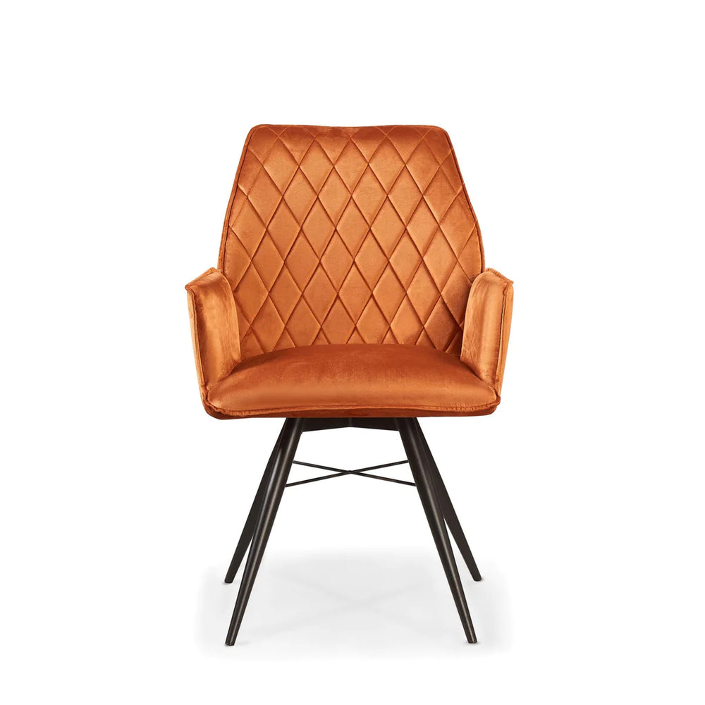 Quinn Swivel Dining Chair in Burnt Orange Plush Velvet - Belmont Interiors