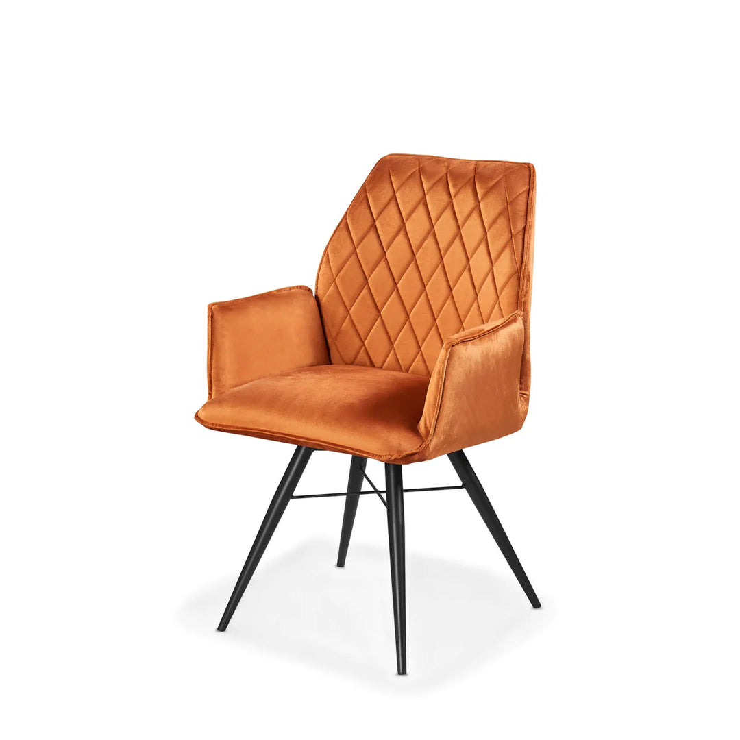 Quinn Swivel Dining Chair in Burnt Orange Plush Velvet - Belmont Interiors
