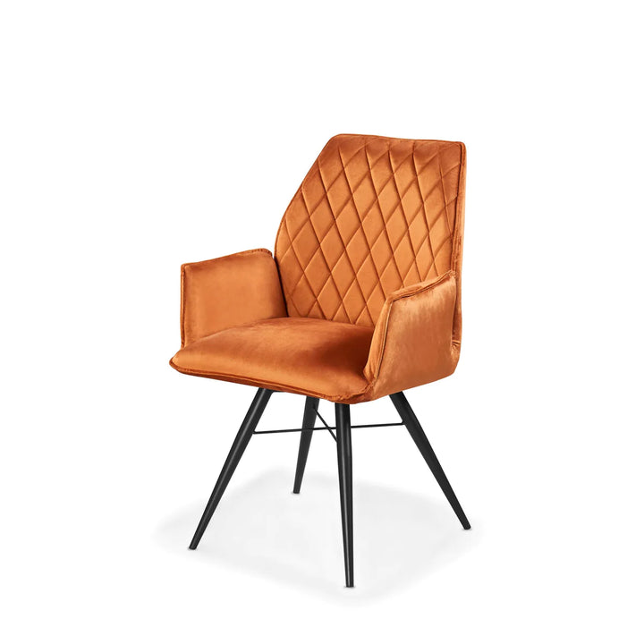 Quinn Swivel Dining Chair in Burnt Orange Plush Velvet - Belmont Interiors