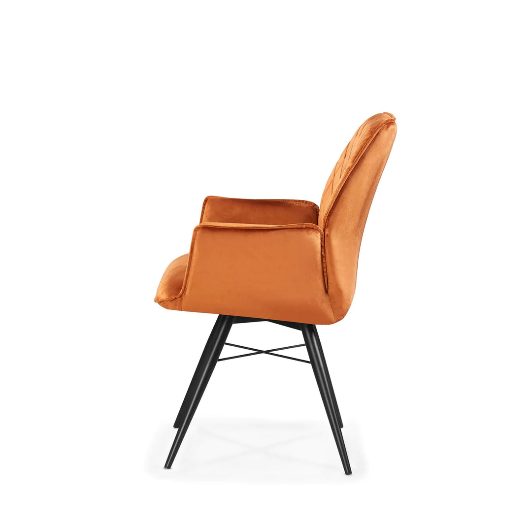 Quinn Swivel Dining Chair in Burnt Orange Plush Velvet - Belmont Interiors