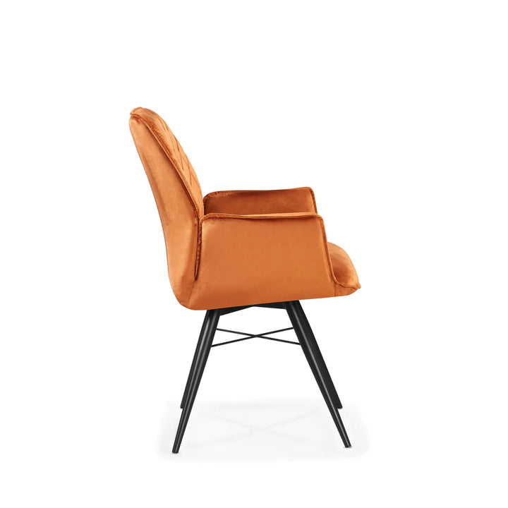 Quinn Swivel Dining Chair in Burnt Orange Plush Velvet - Belmont Interiors