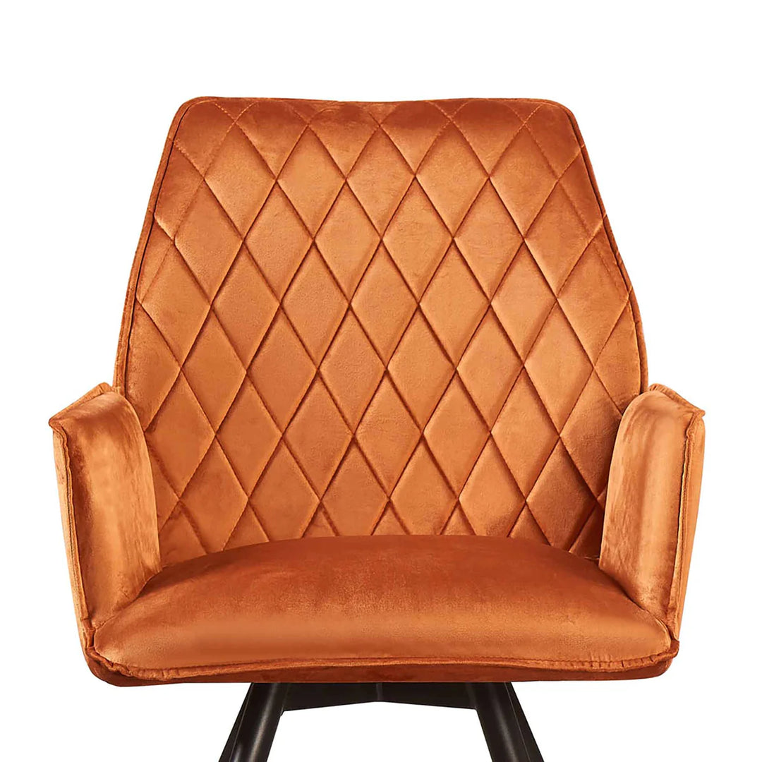 Quinn Swivel Dining Chair in Burnt Orange Plush Velvet - Belmont Interiors