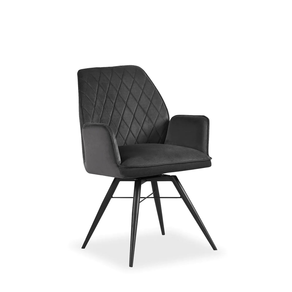 Quinn Swivel Dining Chair in Dark Grey Plush Velvet - Belmont Interiors