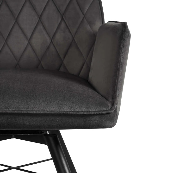 Quinn Swivel Dining Chair in Dark Grey Plush Velvet - Belmont Interiors