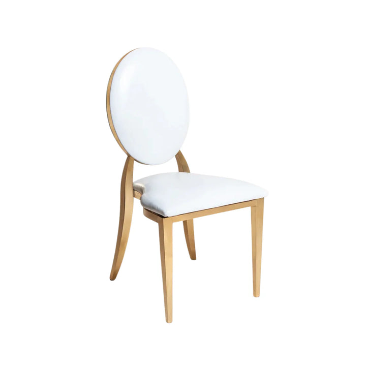 Jasmine White PU Leather Dining Chair with Gold Frame – Luxury Wedding & Event Seating