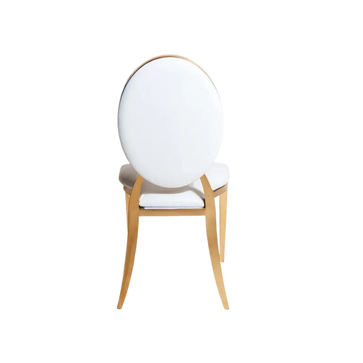 Jasmine White PU Leather Dining Chair with Gold Frame – Luxury Wedding & Event Seating