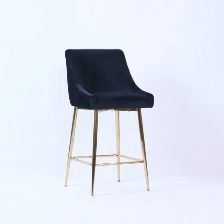Milan Ribbed Black Velvet Bar Stool – Gold Legs & Handle