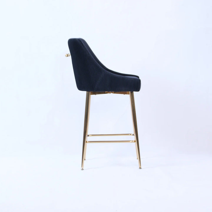 Milan Ribbed Black Velvet Bar Stool – Gold Legs & Handle