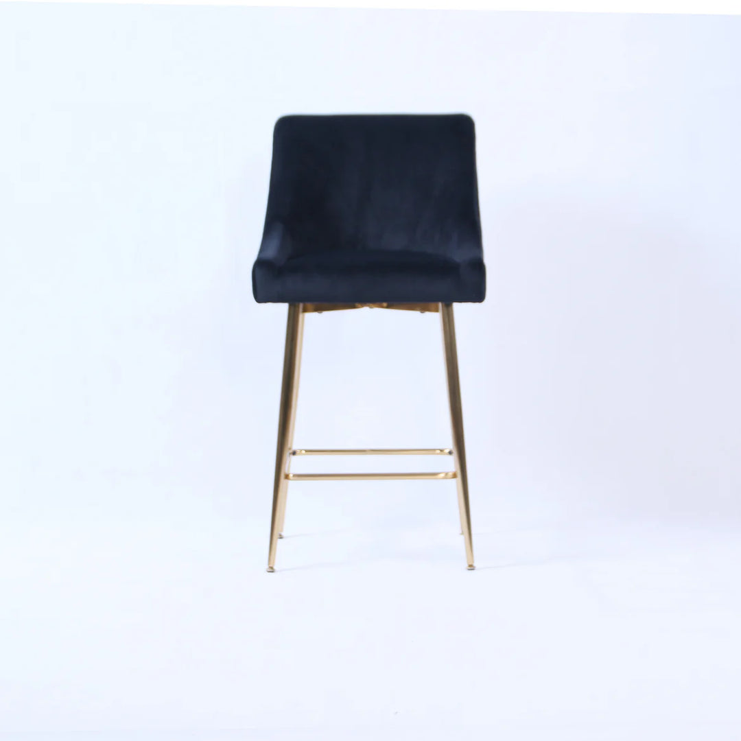 Milan Ribbed Black Velvet Bar Stool – Gold Legs & Handle