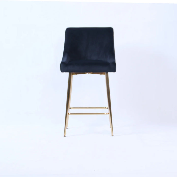 Milan Ribbed Black Velvet Bar Stool – Gold Legs & Handle