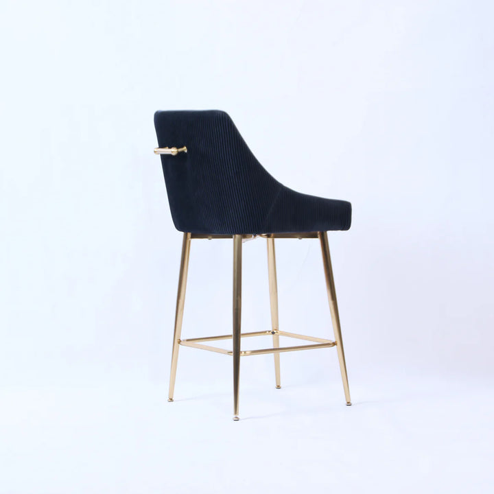 Milan Ribbed Black Velvet Bar Stool – Gold Legs & Handle