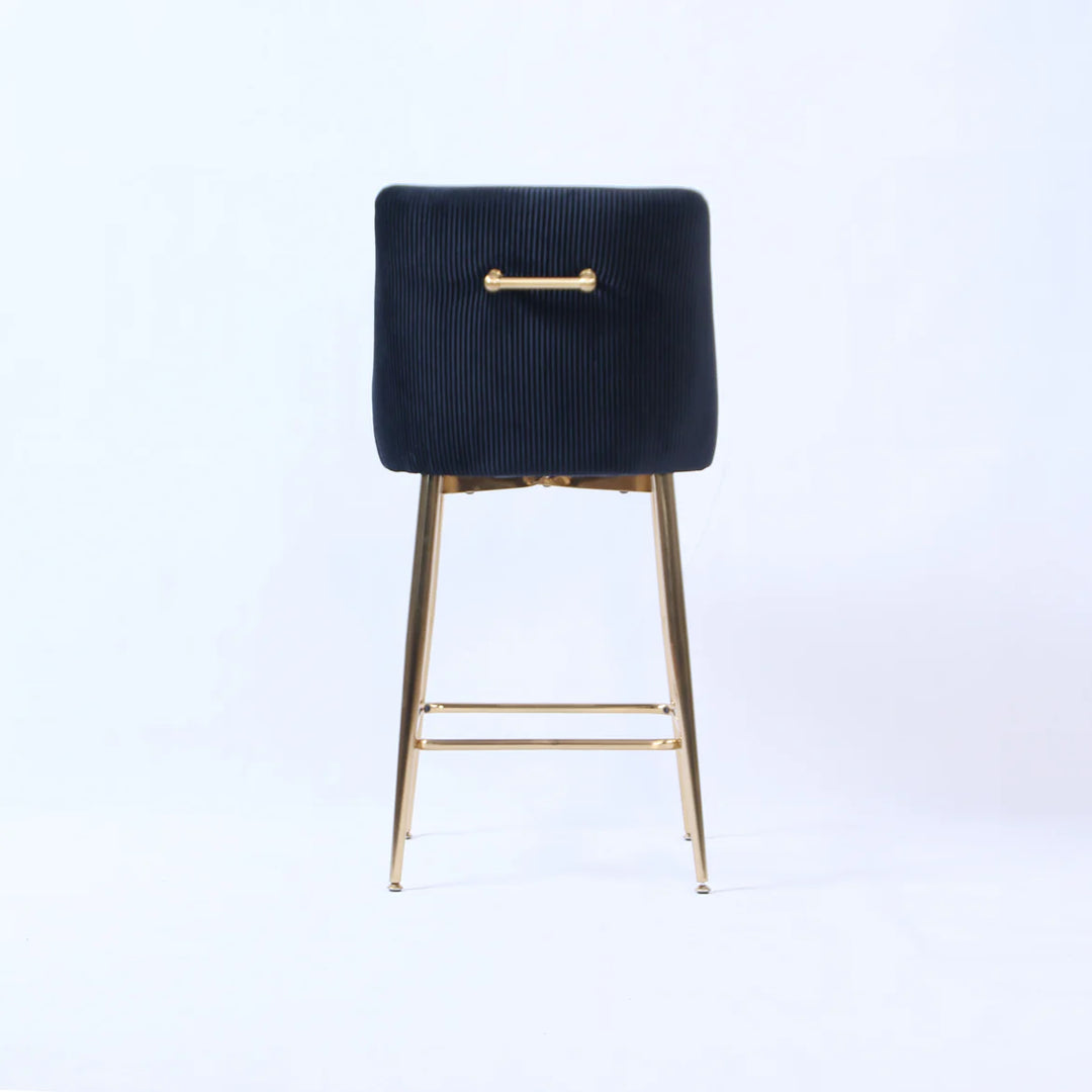 Milan Ribbed Black Velvet Bar Stool – Gold Legs & Handle