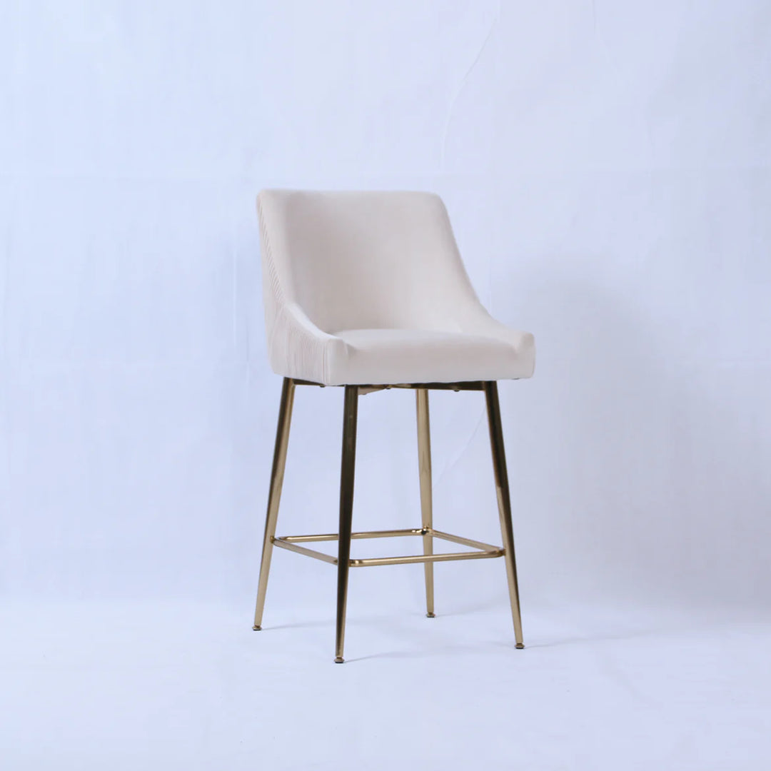 Milan Ribbed Ivory Velvet Bar Stool – Gold Legs & Handle