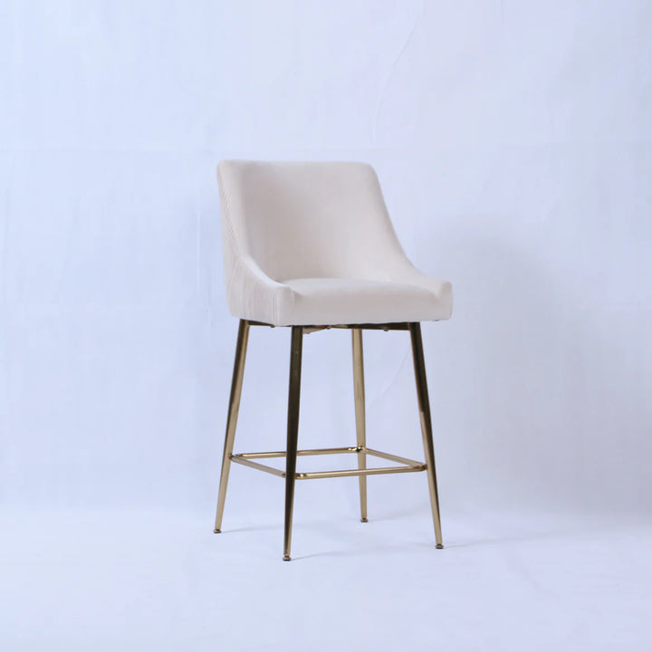 Milan Ribbed Ivory Velvet Bar Stool – Gold Legs & Handle