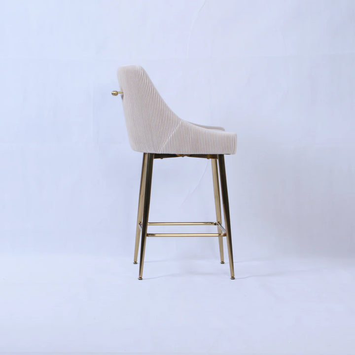 Milan Ribbed Ivory Velvet Bar Stool – Gold Legs & Handle