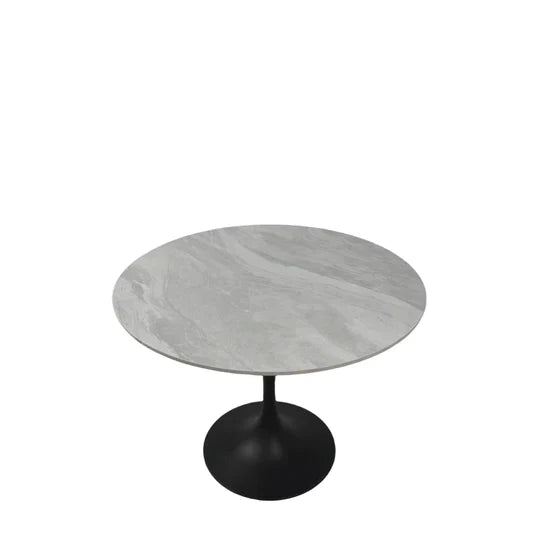Bentley 90cm Grey Ceramic Marble Round Dining Table With Black Base - Belmont Interiors