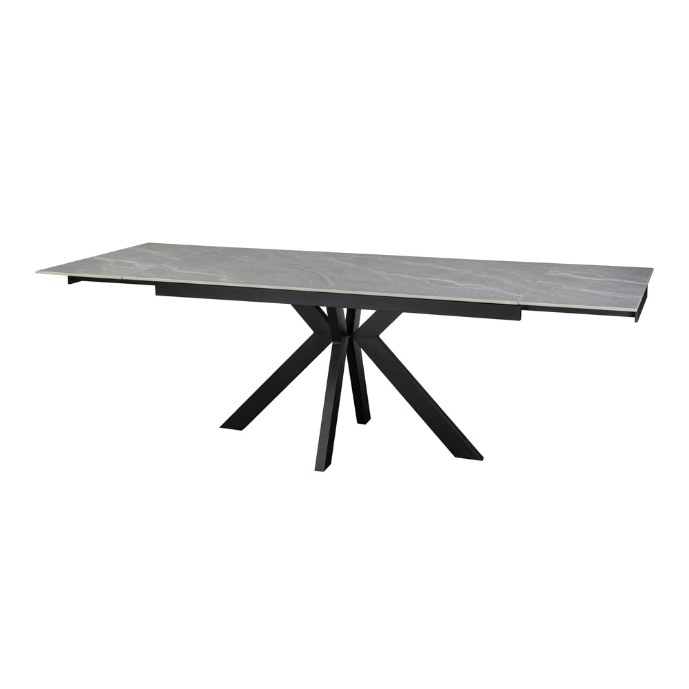 Nova 160-240cm Grey Matt Ceramic Marble Side Extending Dining Table With Velvet Dining Chairs - Belmont Interiors