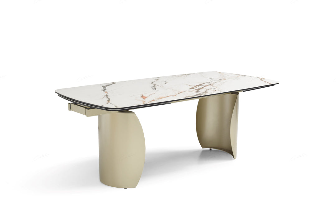 Palazzo 200-300cm Italian White/Gold Ceramic Marble Side Extending Dining Table - Belmont Interiors