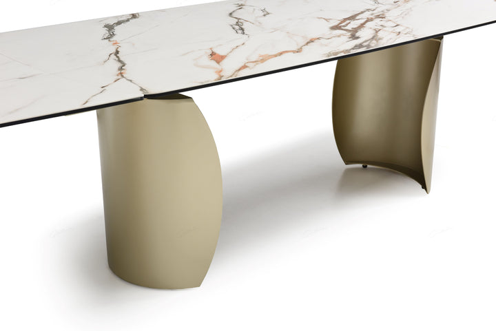 Palazzo 200-300cm Italian White/Gold Ceramic Marble Side Extending Dining Table - Belmont Interiors