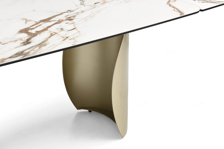 Palazzo 200-300cm Italian White/Gold Ceramic Marble Side Extending Dining Table - Belmont Interiors