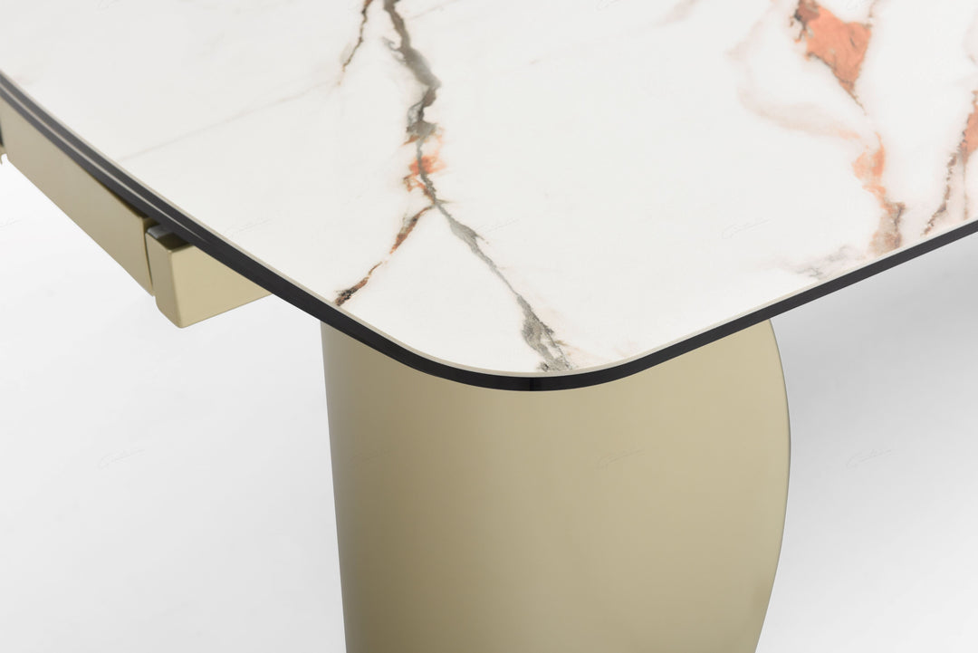 Palazzo 200-300cm Italian White/Gold Ceramic Marble Side Extending Dining Table - Belmont Interiors