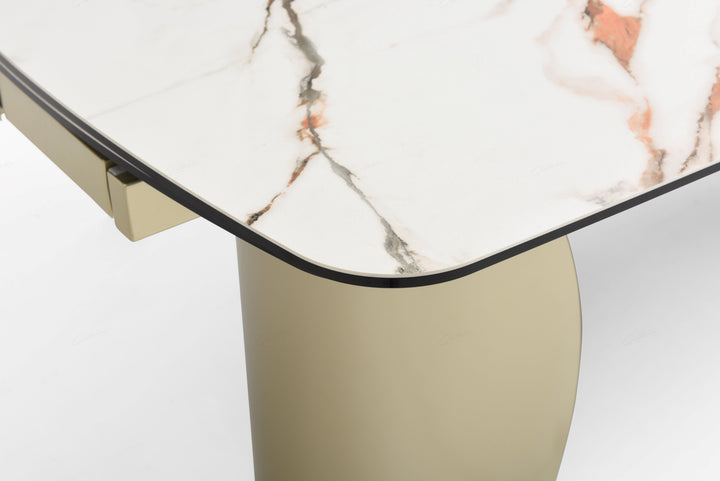 Palazzo 200-300cm Italian White/Gold Ceramic Marble Side Extending Dining Table - Belmont Interiors