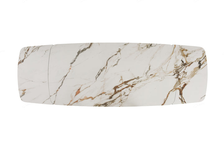 Palazzo 200-300cm Italian White/Gold Ceramic Marble Side Extending Dining Table - Belmont Interiors