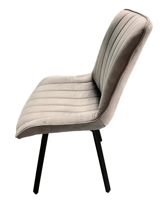 Bentley 90cm Gold/Grey Ceramic Marble Round Dining Table With Black Base + Roco 360º Grey Velvet Dining Chairs - Belmont Interiors