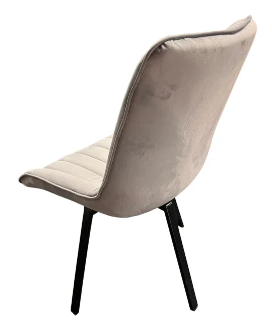 Bentley 90cm Gold/Grey Ceramic Marble Round Dining Table With Black Base + Roco 360º Grey Velvet Dining Chairs - Belmont Interiors
