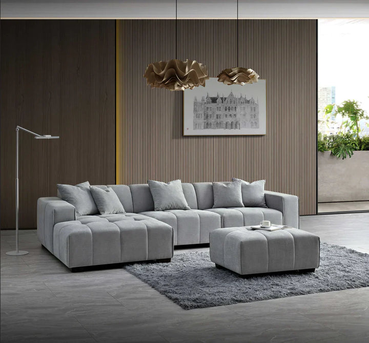 The Leonard Cloudy Grey Boucle Left Hand Corner Premium Sofa Cloudy Grey Boucle Fabric - Belmont Interiors