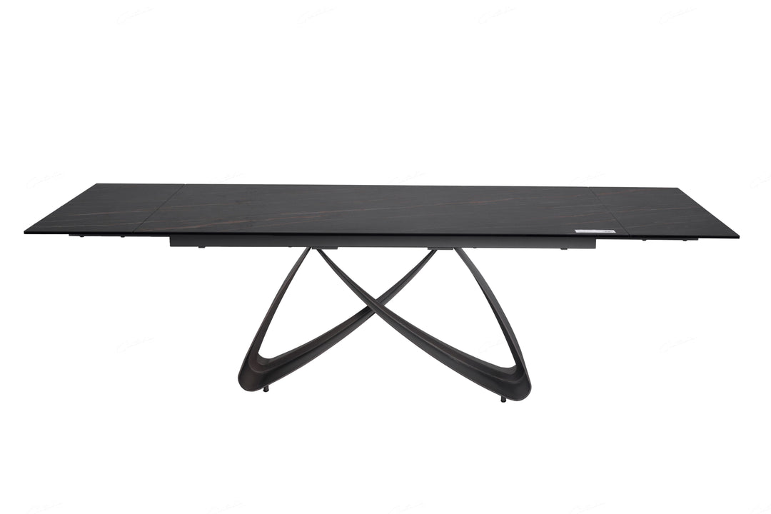 Serenti 180-260cm Italian Black/Gold Ceramic Marble Side Extending Dining Table - Belmont Interiors