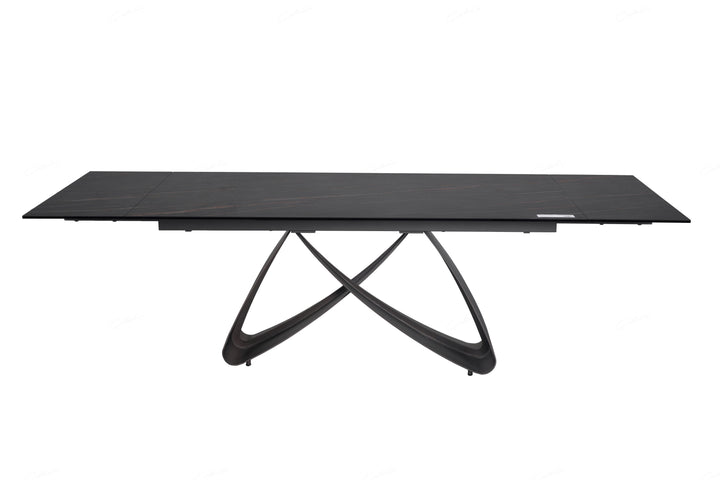 Serenti 180-260cm Italian Black/Gold Ceramic Marble Side Extending Dining Table - Belmont Interiors