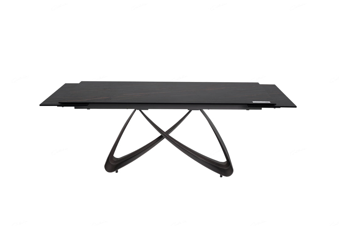Serenti 180-260cm Italian Black/Gold Ceramic Marble Side Extending Dining Table - Belmont Interiors