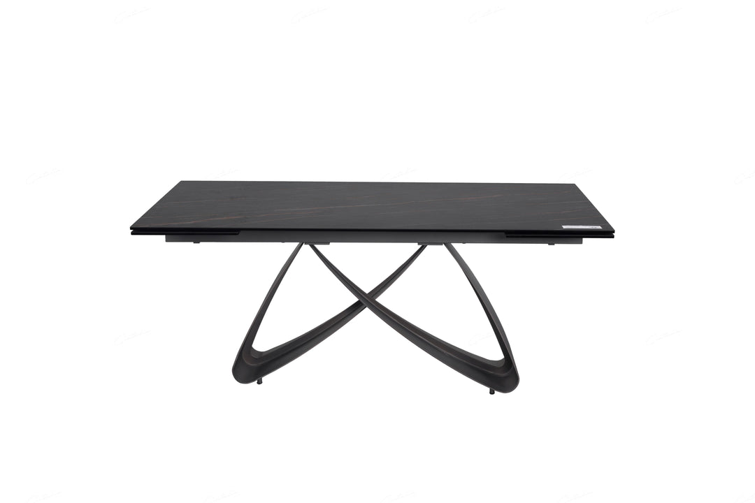 Serenti 180-260cm Italian Black/Gold Ceramic Marble Side Extending Dining Table - Belmont Interiors