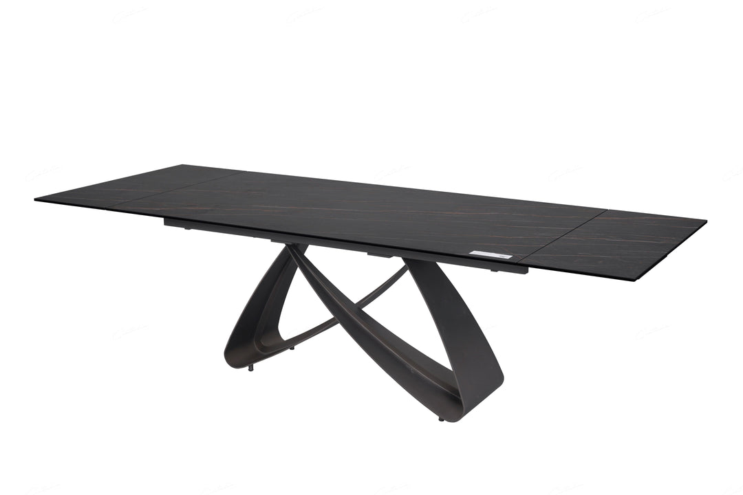 Serenti 180-260cm Italian Black/Gold Ceramic Marble Side Extending Dining Table - Belmont Interiors