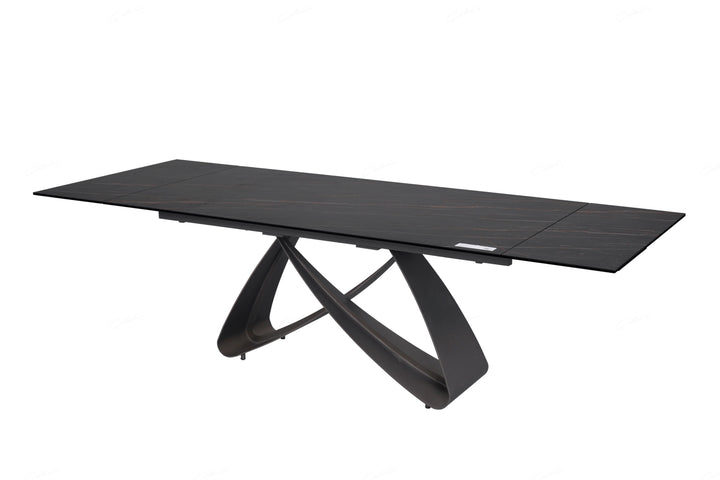 Serenti 180-260cm Italian Black/Gold Ceramic Marble Side Extending Dining Table - Belmont Interiors