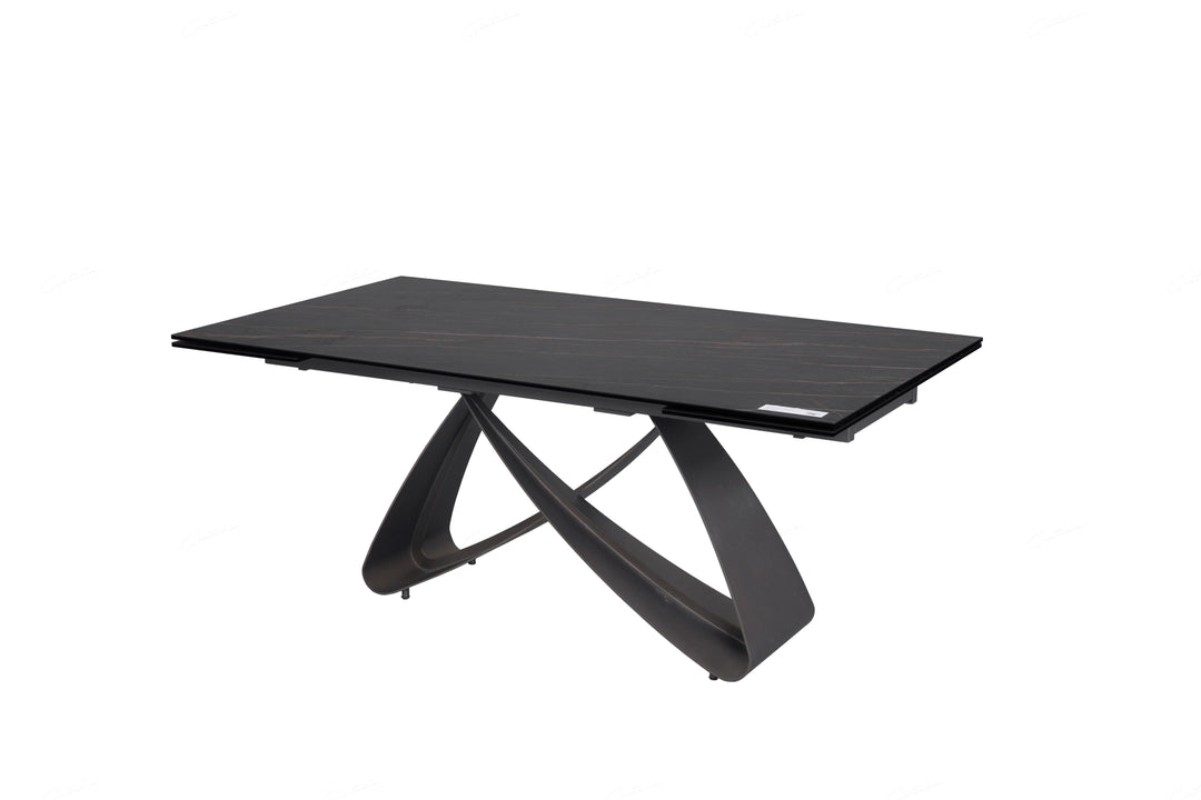 Serenti 180-260cm Italian Black/Gold Ceramic Marble Side Extending Dining Table - Belmont Interiors